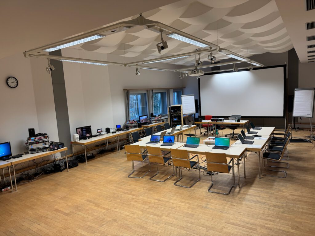 Training room set up with devices for hands-on exercises